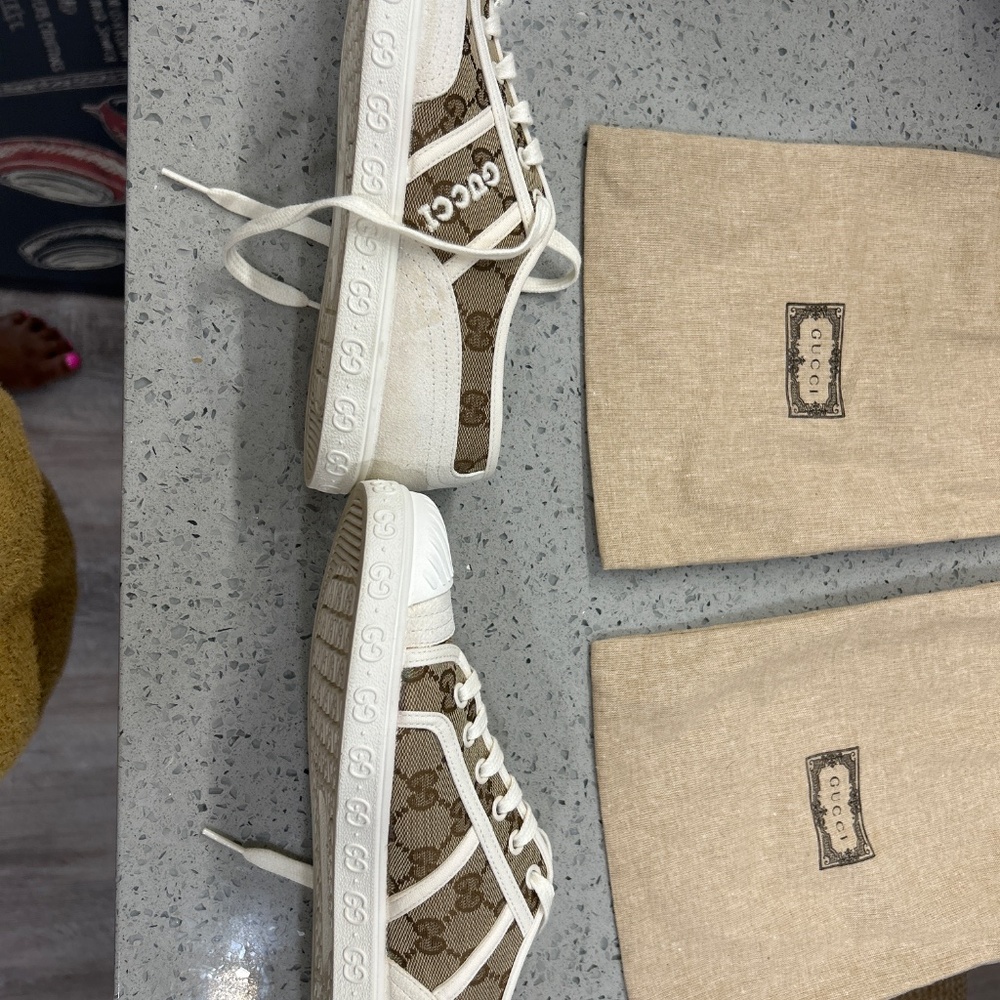 Update: More pics added…Authentic Gucci sneakers size 38 tan & white in color… - Picture 9 of 12